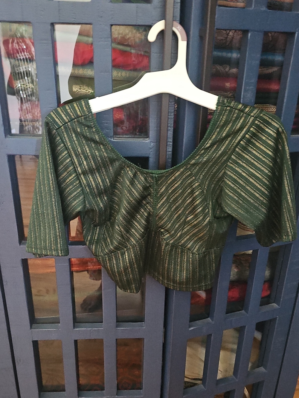 Green Striped Crop Top with Gold Accent - Women's